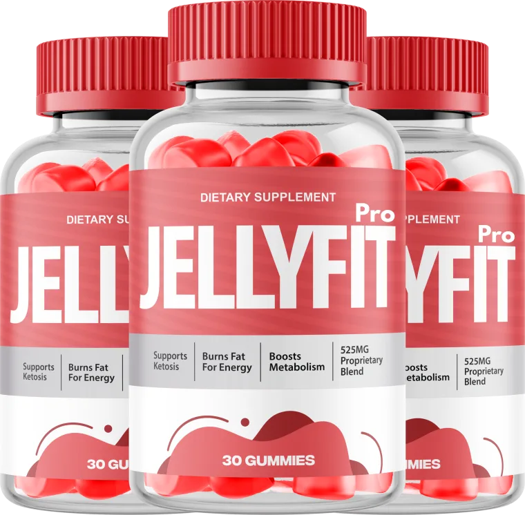 Three bottles of JellyFit Pro dietary supplement gummies